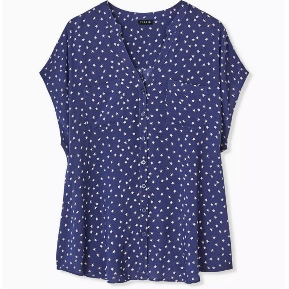 Torrid Challis Navy Star Blouse Size 4x NWOT